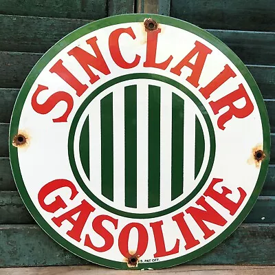 Vintage Sinclair Gasoline Stripe Porcelain Gas Pump Plate Oil Advertising Sign • $29.99