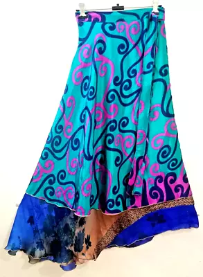 Regular Ankle Magic Wrap Skirt Vintage Silk Sari Bohemain Skirt Handmade Maxi • $38.23