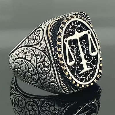 Men Silver Libra Ring  Lawyer Libra Motif Ring 925k Silver Man Handmade Ring • $75