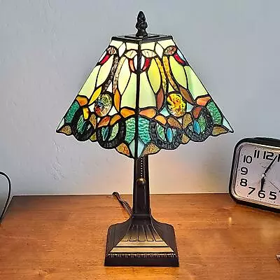 Floral Accent Mission Tiffany Style Style Stained Glass 15in Tall Table Lamp • $109.77