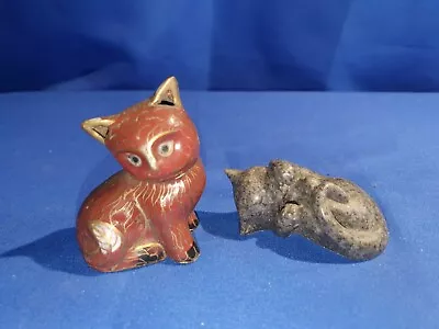 Two Miniature Cats 1 Cloisonne & 1 Quintessence Stone Sleeping Cat • $14.93