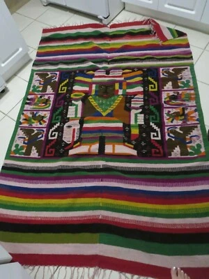 Beautiful Vintage  Zapotec Mexican Wool Blanket Rug 56  X 84  • $150