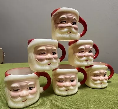 6 Vintage Santa Claus Christmas Mugs Plastic Mini Winking Hong Kong  1.5 In • $26
