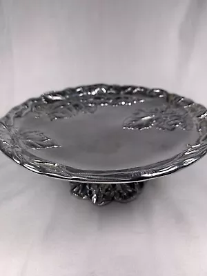 ARTHUR COURT 2000 GRAPE LEAVES Pedestal Server Dish 3  Tall 8  Diameter ALUMINUM • $18.99