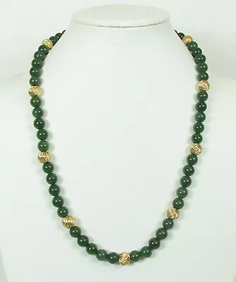 Vintage Jade Jadeite Beaded Necklace With 14k Yellow Gold Beads & Clasp 10-11 Mm • $299.99