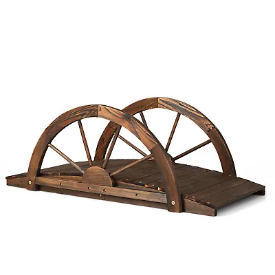 Outdoor Rustic Decor Garden Bridge Carbonized Fir Wood Arc Bridge Wheel-Shaped • £42.95