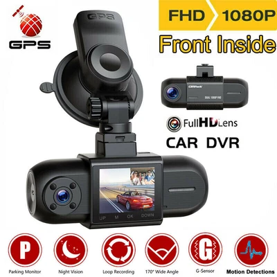 $88.99 • Buy TOGUARD Dual Dash Cam 1080P HD Front And Inside GPS Car Camera Night Vision AU