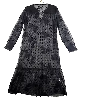 Zara A-line Sheer Dress Women's Small Black Lace Floral Peplum Hem Coverup • $24.75