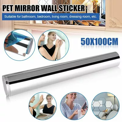 50x100cm Self Adhesive Mirror Reflective Wall Sticker Film Paper Kitchen Decor • $10.69