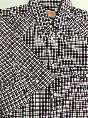 Hugo Boss Orange Short Sleeve Pearl Snap Tab Sleeves Plaid Slim Fit Medium M • $15.97