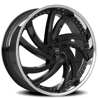 $2709 • Buy (4) 22  Staggered Lexani Wheels Turbine Black With SS Lip Rims(B43)