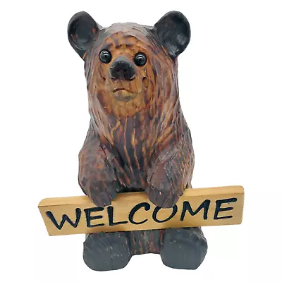 Chainsaw Carved Wooden Bear With Welcome & Wipe Yer Paws Sign Reversible • £154.36