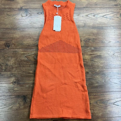 $60.74 • Buy Zara Orange Sleeveless Knit Sweater Dress Cableknit Pattern Small