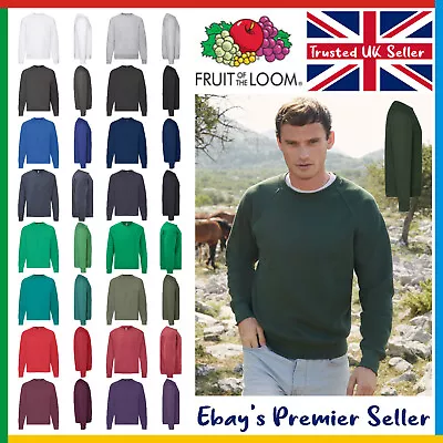 Mens Plain Sweatshirt - Fruit Of The Loom Classic Top - Raglan Jumper 17 Colours • £10.11