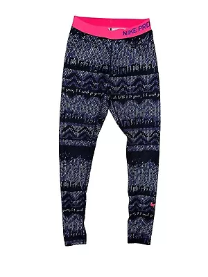 Nike Pro XS DriFit Hot Pink Multi Nordic Fair Isle Print Logo Active Gym Legging • $9