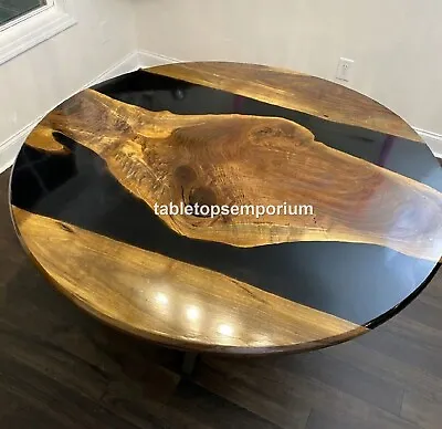 Handmade Epoxy Table Round Black Resin River Center Table Dining Table Decors • $339.77