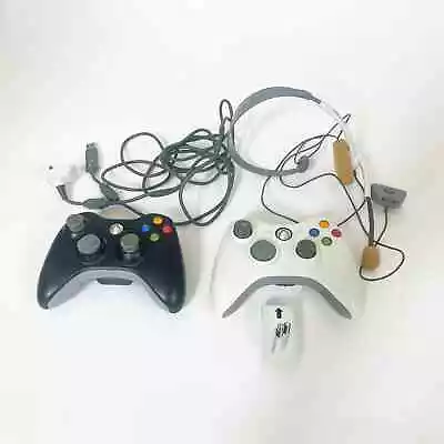 OEM Microsoft Xbox 360 Lot 2 Wireless Controllers Headset Battery Pack Charging • $40