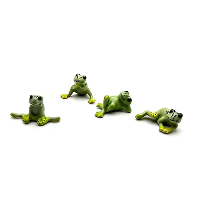 4 Tiny Ceramic Green Frog Figurines Dollhouse Decoration Miniature Pool Decor • $9.95