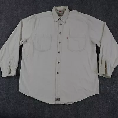 Levis Denim Shirt Mens L White Long Sleeve Metal Button Up Vintage Y2K Work 8033 • $34.95