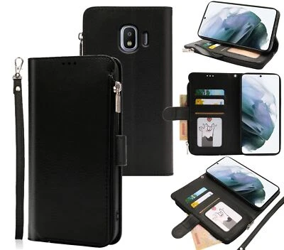 $9.45 • Buy Galaxy J2 Pro (2018) Full Grain Finish Wallet Case Zipper & Wrist Strap