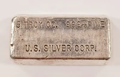 US Silver Corp 5 Oz 999 Fine Silver Old Pour Bar Nice Collectible • $506.14