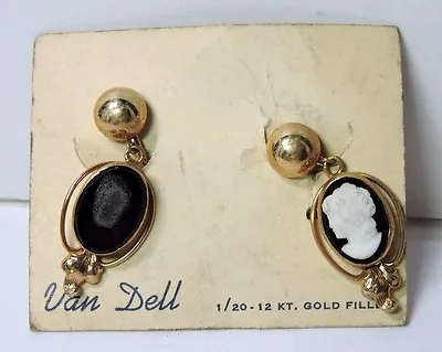 New W/ Defect Antique Van Dell 12k Yellow GF B/W Cameo Unpierced Earrings #KK394 • $19.99