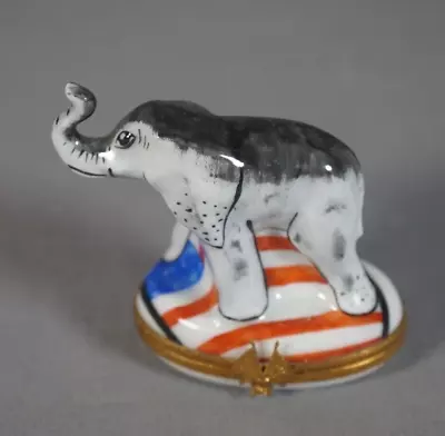 Limoges France Peint Main Hand Painted Porcelain Trinket Box - USA Elephant • $36