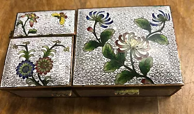 Vintage Floral Design Brass Enamel Cloisonne Hinged Trinket Box  Cigarette Case  • $75