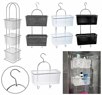 Hook Hanging Plastic Metal Frame Baskets Shower Caddy Bathroom Storage Holder • £18.45