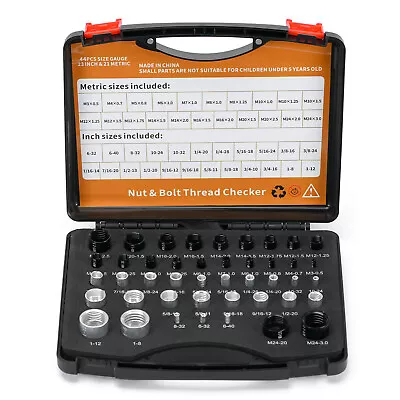 44pcs Nut+Bolt Thread Checker Inch & Metric Sizes Bolt+Nut Identifier Gauge Box • $48.90