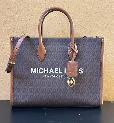 Michael Kors Mirella Medium East Wes Tote Satchel Leather Bag Mk Brown • $127