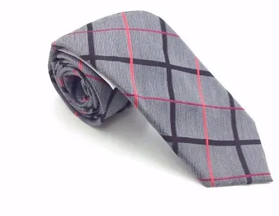 $105 Alfani Mens Check Red Gray Skinny Neck Tie Classic Dress Slim Necktie 58x3 • $5.18