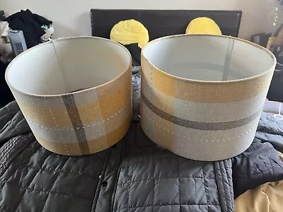 Lamp Shade Pair Yellow/Grey Check • £4.99