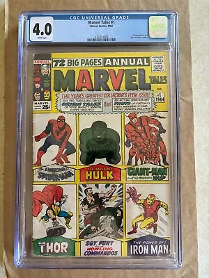 Marvel Tales #1 CGC 4.0 WT Marvel 1964 72 Page Annual Spider-Man Hulk Iron Man • $150