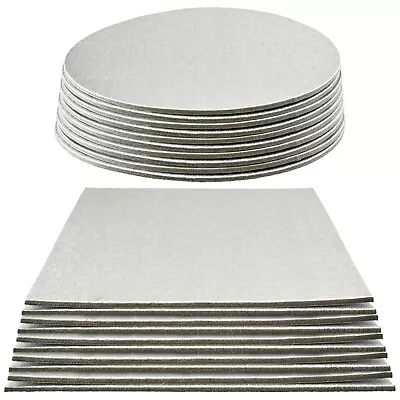 CAKE BOARDS 10  INCH Silver Foil 2mm Thick ROUND / SQUARE Cut Edge Display Bases • £6.48