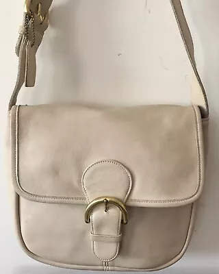 Vintage Coach White Leather Shoulder Bag Crossbody Handbag - Cleaned Polished • $39.94