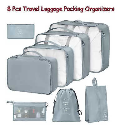 8PCS Packing Cubes Travel Pouches Luggage Organiser Clothes Suitcase Storage Bag • $17.09