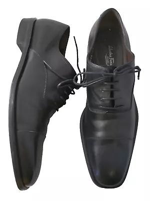 $995 SALVATORE FERRAGAMO 9 D Shoes Cap Toe Oxford Black Leather Mens • $195