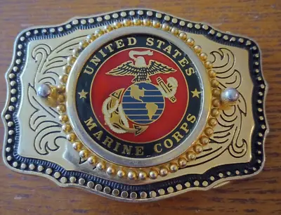 US Marine Corps Brass Belt Buckle USMC 3  X 2  Vintage Made In USA • $22.97