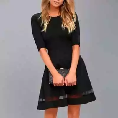 Lulus Dress Womens Size XS Black Fit Flare Cocktail Sheer Factor Mesh Skater NWT • $34.19