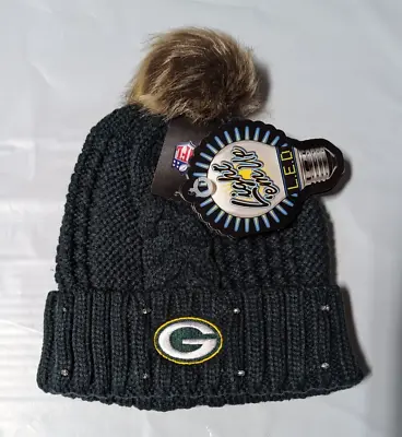 Green Bay Packers Chunky Knit Light Up Logo Beanie Winter Hat Toque Fur Pom • $24.95