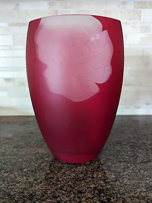 Mikasa Red Rose Crystal Flower Vase 12  Tall With Matte Finish • $10