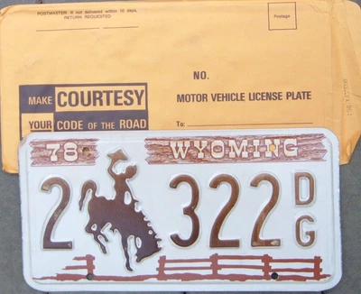 $7.99 • Buy WYOMING VINTAGE 1978 Unused  License Plate With Matching  Envelope 2 322 DG