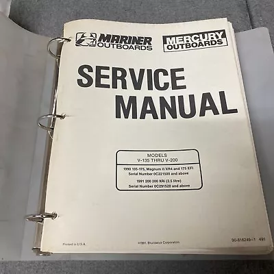 Original  Mercury Mariner Outboard Motor Service Shop Manual 1990 1991 V135-V200 • $49.99