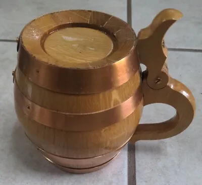 Vintage Wood & Copper Beer Barrel Stein Wooden Mug Cup Renaissance Fair Cosplay • $19.95