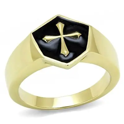£19.99 • Buy Mens Gold Cross Ring Pinky Signet No Stone Religious Steel