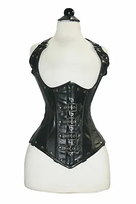 £72.69 • Buy Super Beautiful Black Leather Cup Less Steampunk Corset Waist Trainer Corsets