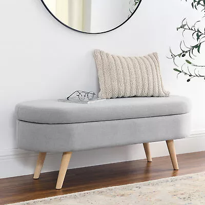 Ottoman Oval Storage Bench Rubber Wood Legs Grey(43.5x16x16) • $146.10