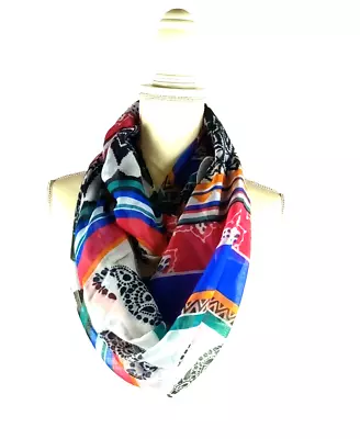 Infinity Scarf Orange Red Blue Colorful Statement • $12.95