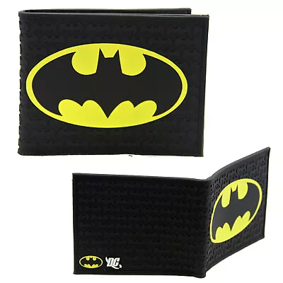 BLACK BATMAN LOGO DC Universe 4 In. Bi Fold Flat Wallet (Credit Card Billfold) • $12.49